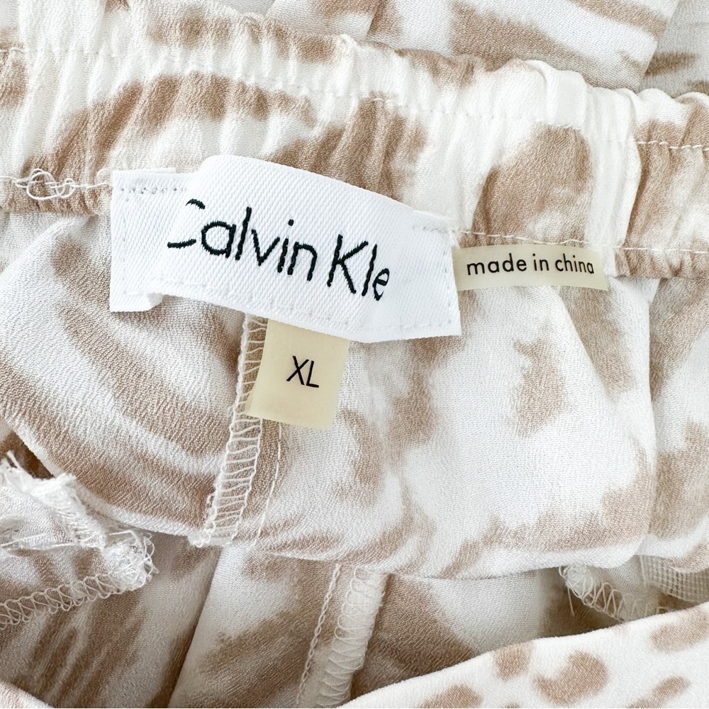 Calvin Klein White Tan leopard Animal Print Lightweight Flowy Pants sz XL - Picture 9 of 11